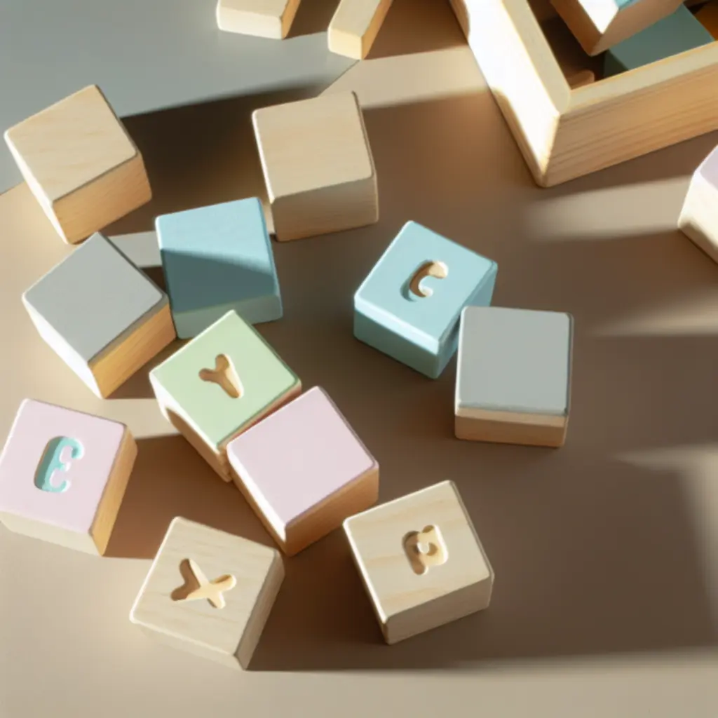 Drewniane klocki edukacyjne w pastelowych kolorach
