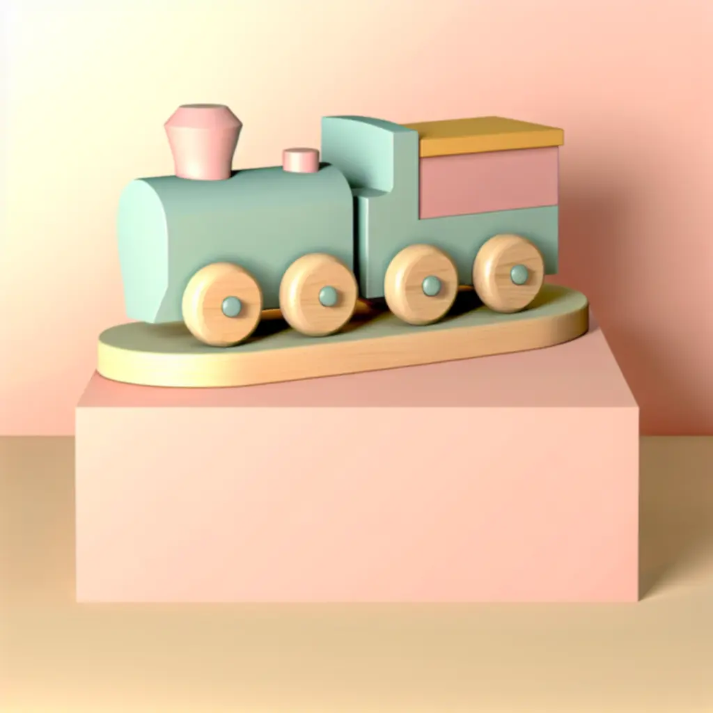 Drewniany pociąg w pastelowych kolorach